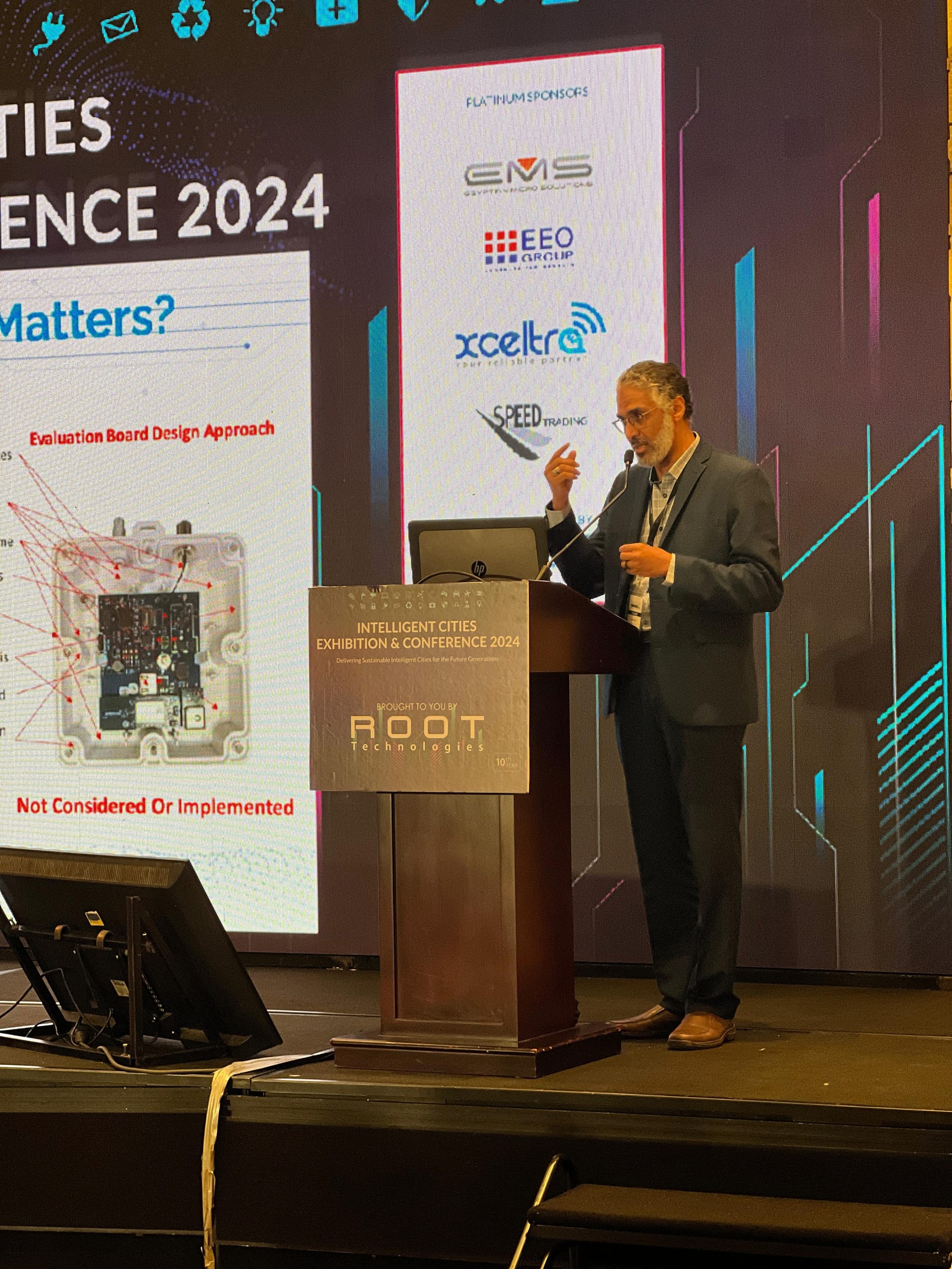 Basil Medani presenting at Intelligent Cities Exhibition & Conference 2024